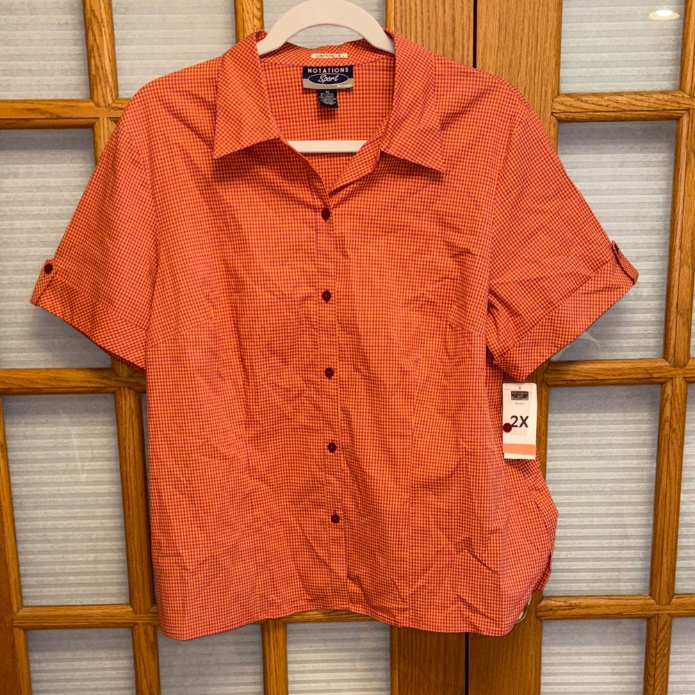 Notations Pink & Orange Checkered Blouse